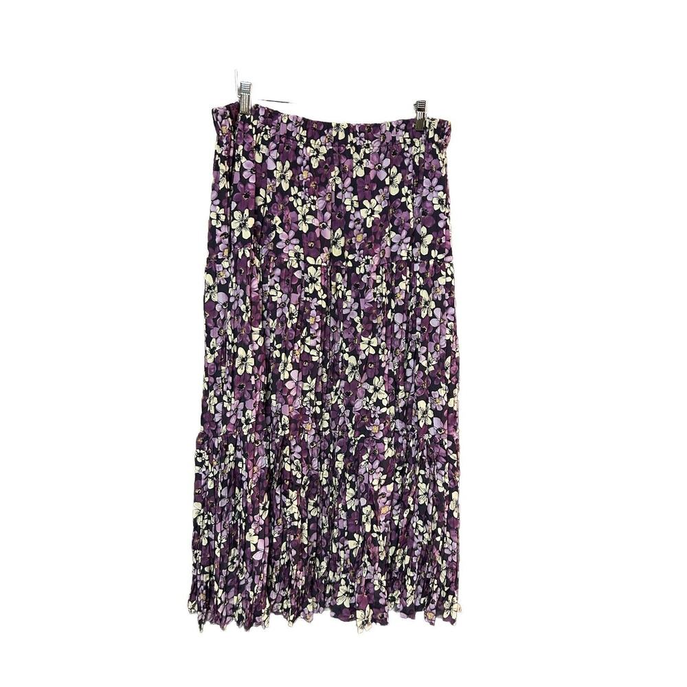Vtg SHELBI RANCH One Size (plus?) SKIRT Crinkle floral Stretch Waist Tiered J24